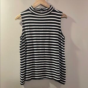 LOFT Black and White Fitted Tank Top with Mandarin Collar